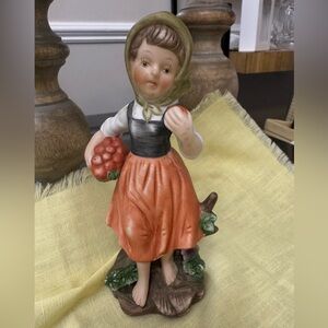 Girl Figurine with Apple Basket  / Vintage